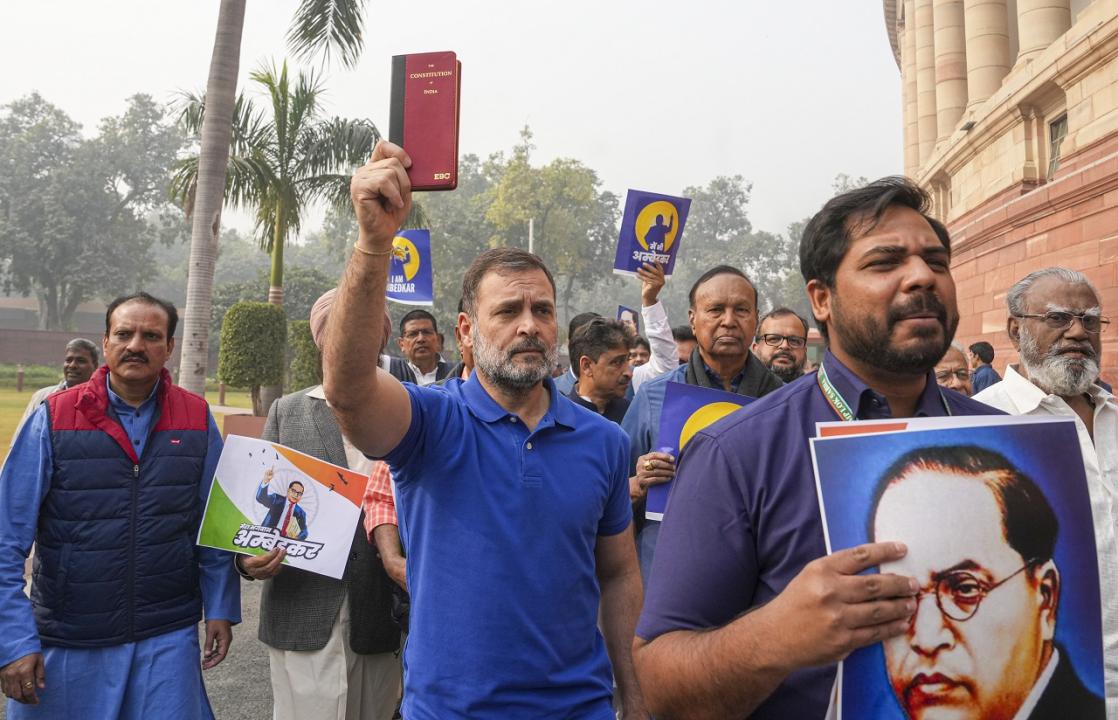 In Photos: NDA, INDIA bloc MPs come face to face at Parliament's Makar Dwar