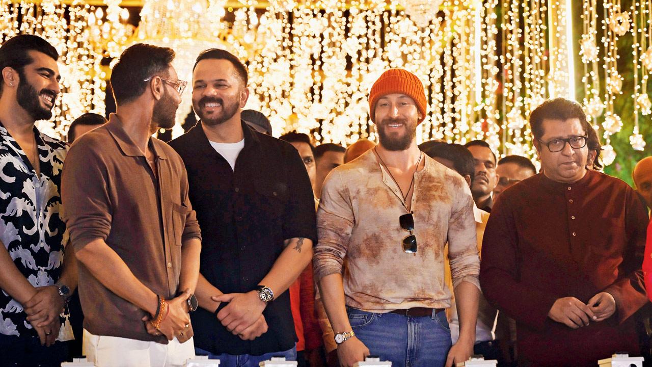 Up and about: Ajay Devgn, Rohit Shetty, Arjun Kapoor, and Tiger Shroff celebrate Diwali with MNS Chief Raj Thackeray