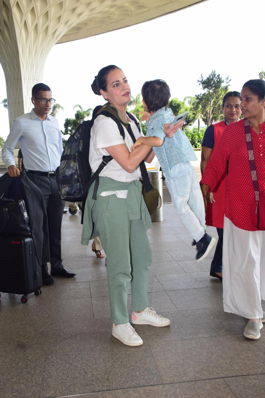 Dia Mirza was clicked at the Mumbai airport with her son, looking radiant as she jetted off from the city