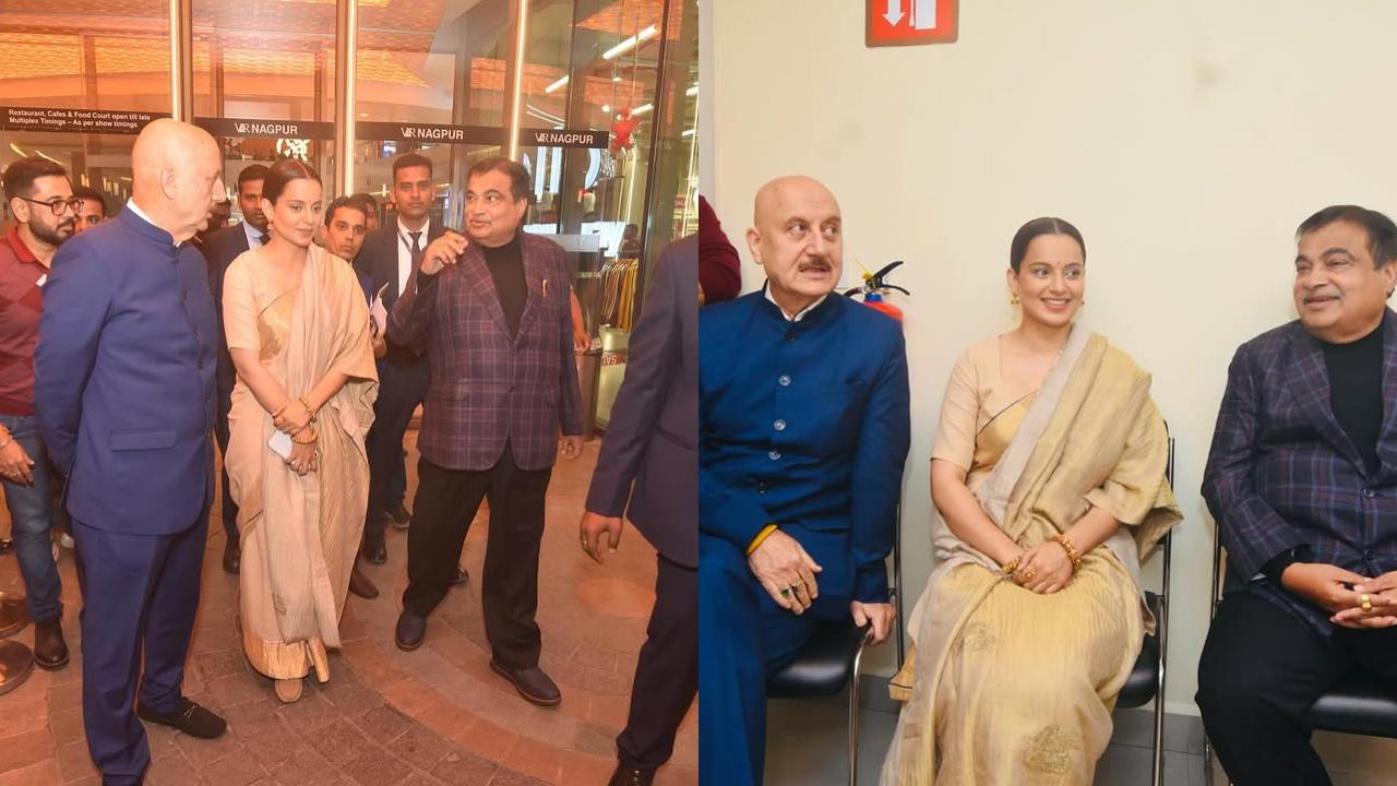 Nitin Gadkari attends the first screening of Emergency with Kangana Ranaut