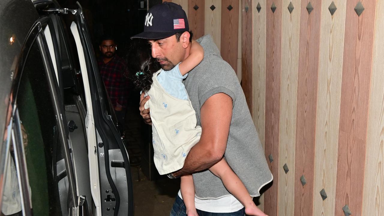 Ranbir Kapoor spotted with daughter Raha outside filmmaker Ayan Mukerji's home